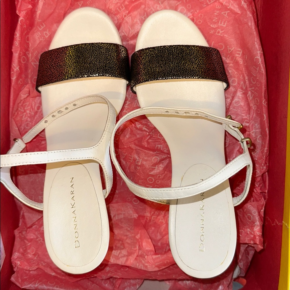 Donna Karan Black and White Strappy Sandals